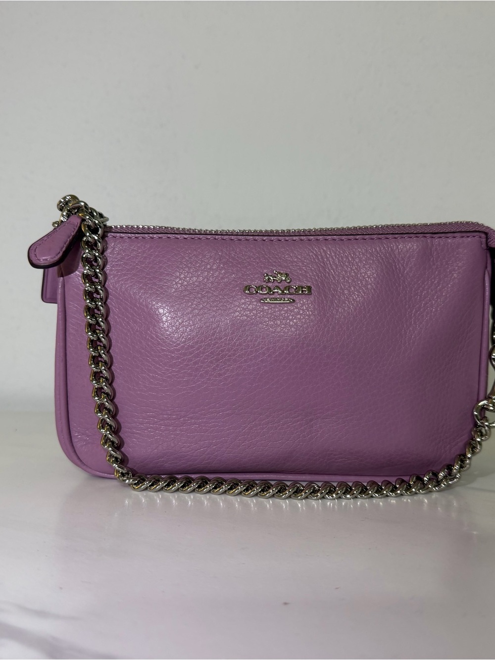 Coach Lilac Pebbled Leather Mini Chain Shoulder Bag